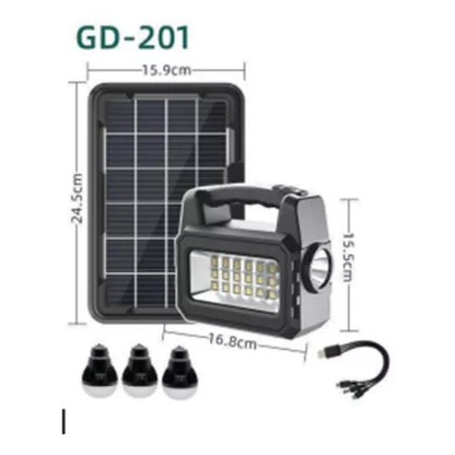 Lampara Solar Con Panel Lampara Linterna 3 Bombillas Gd201